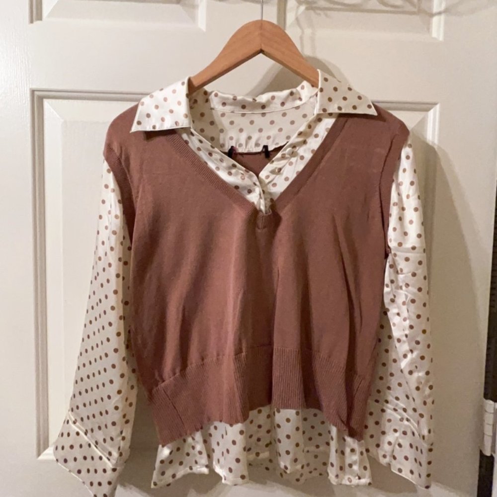 Vintage Blouse Dott Brown
